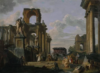 Capriccio van oude architectuur en beeldhouwkunst.