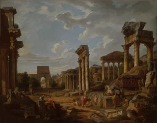 Een Capriccio van het Romeinse Forum