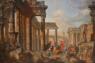 Romeinse ruïnes met een prediker