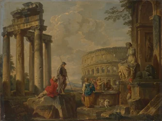 Het Colosseum tussen Romeinse Ruïnes
