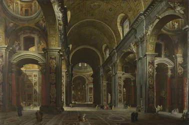 Interieur van de Basiliek van Sint-Pieter in Rome, voor 1742