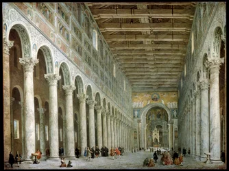 Interieur van de Basiliek van Sint-Paulus buiten de Muren in Rome, ca. 1750