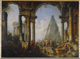 Alexander de Grote voor het graf van Achilles (schilderij op doek)