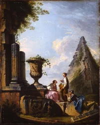Capriccio van klassieke ruïnes met filosoferende filosofen