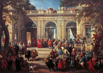 Karel III van Bourbon op bezoek bij paus Benedictus XIV in het koffiehuis van het Quirinaal