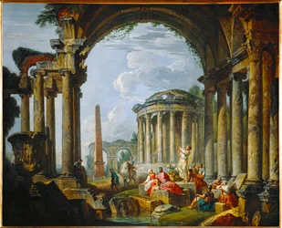 Voorspelling in oude ruïnes (schilderij op doek)