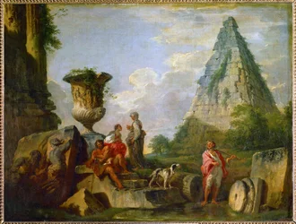 Oude ruïnes met de piramide van Gaius Cestius ...