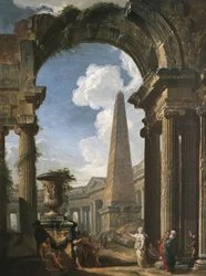 Ruïnes van een tempel met een Sibylle, c.1719