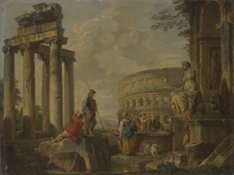 Het Colosseum tussen Romeinse ruïnes