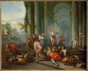 de kooplieden verdreven uit de Tempel (schilderij op doek)