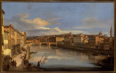 Een blik op de Arno en de Ponte Vecchio, Florence