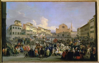 Uitzicht op Piazza Santa Croce bij gelegenheid van een carnaval, 1846