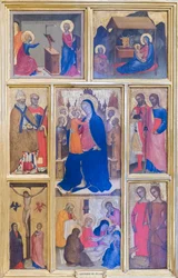 Maagd Maria en kind met heiligen en scènes uit het leven van Christus