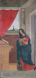 Maagd Annunciate, annunciatiepaneel oorspronkelijk een van de buitenluiken van het orgel in San Bartolomeo, Vicenza