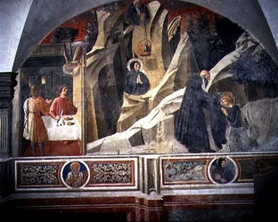 St. Benedictus ontvangt Brood en een Mantel van de Kluizenaar Romano (detail)