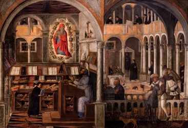 De heilige Hiëronymus verschijnt aan de heilige Augustinus, circa 1505-1510 (olieverf en tempera op doek)
