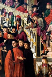 De wonderbaarlijke genezing van de dochter van Benvegnudo da San Polo dankzij een relikwie van het kruis, circa 1502 (olieverf op doek)