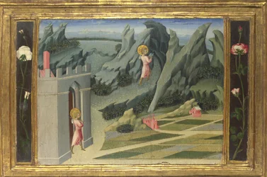 Sint Jan de Doper trekt zich terug in de woestijn Predella Paneel, 1454