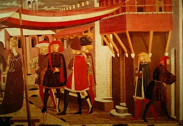 Frontaal van de Adimari Cassone, detail van het rechterpaneel, ca. 1450 (detail)