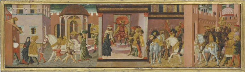 Het verhaal van Trajanus en de weduwe, paneel van een cassone, ca. 1450
