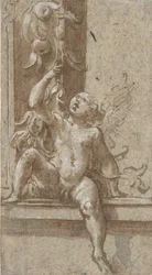 Een Putto Zittend op een Lijst, ca. 1538-40
