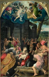 Aanbidding van de herders met Sint Benedictus ...