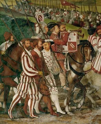 Bedienden te voet (fresco)