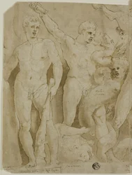 Oud sarcofaag reliëf met de werken van Hercules