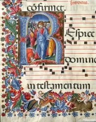Versierde initiaal met afbeelding van Christus en de melaatse