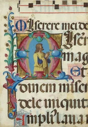 Manuscriptverlichting met David in gebed in een initiaal M, uit een Psalter