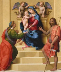 Madonna en Kind op de troon met heiligen Maria Magdalena en Johannes de Doper