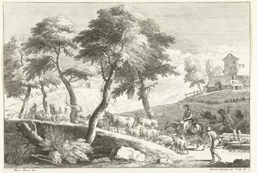 Heuvellandschap met herders en vee