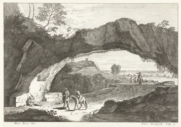 Landschap met stenen brug en enkele figuren