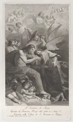 Christus geeft de Heilige Hostie aan de knielende Sint Catharina van Siena...