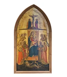 Tronende Madonna met Kind tussen vier engelen en heiligen