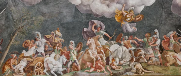 Een gevecht, detail, Het Paard van Troje, Kamer van Troje (Sala di Troia)