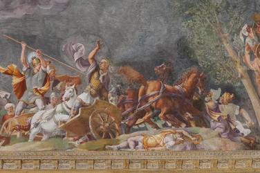 Detail van een gevecht, Het Trojaanse Paard, Kamer van Troje (Sala di Troia)