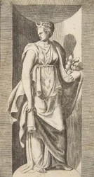 Diana die fruit in haar linkerhand houdt, staand in een nis, ca. 1531-76