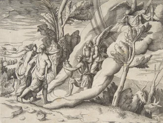 Jupiter en Juno ontvangen in de hemel door Ganymedes en Hebe, uit de 