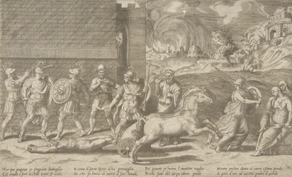 Het gevecht van Hector en Achilles, en Achilles die het lichaam van Hector rond sleept