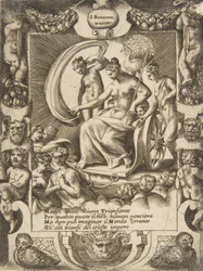 De triomf van Juno die in een wagen zit, binnen een uitgebreide lijst, uit de serie, 1531-76