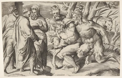 Twee saters leiden Silenus naar koning Midas