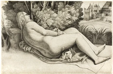 Vrouw liggend in een landschap