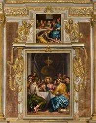 Kapel van het SS Sacramento, Tweede span noordzijde, Giulio Campi, Laatste Avondmaal 1569, Giulio Campi, Avondmaal in het huis van Simone 1569