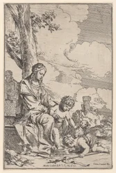 De Heilige Familie met de jonge Sint Jan die de voeten van Christus kust
