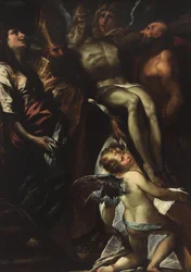 De kruisafneming met heiligen Maria Magdalena, Augustinus, Hiëronymus en engelen, ca. 1618