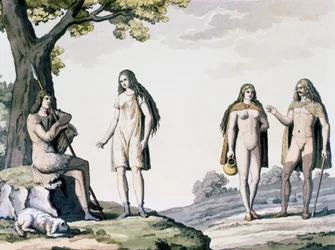 Kostuums van oude Germanen, gravure uit Oude en Moderne Kostuums door Giulio Ferrario