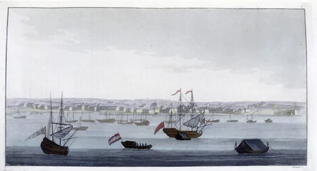 Zicht op de stad Paramaribo (Guyana) - in "Het Oude en Moderne Kostuum" door Dr. Jules Ferrario, ed. Milaan