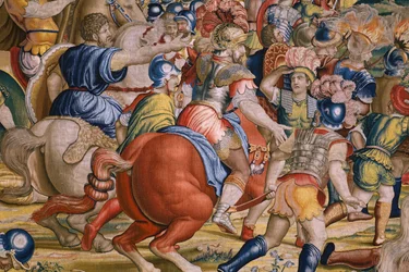 Vlaamse wandtapijt. Serie De Daden van Scipio: De slag bij Zama. Cartonist Giulio Romano. Atelier van Balthasar van Vlierden (?), Brussel. 1523-1532 (detail).