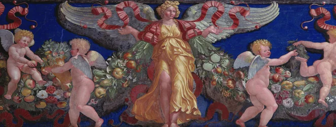 Fries van de Camera con Fregio di Amorini detail van een engel in een gouden jurk met gespreide vleugels (detail)